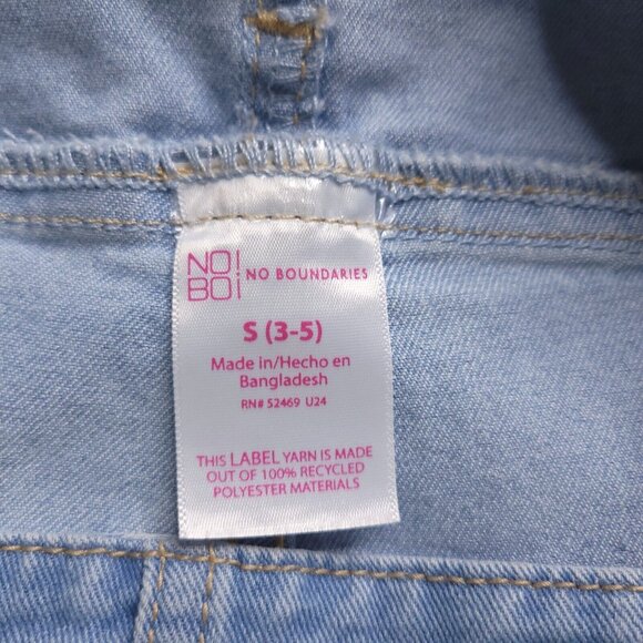 No Boundaries Bib Shortalls S Short Overalls Light Wash Daisies Cuffed Juniors - Picture 3 of 4